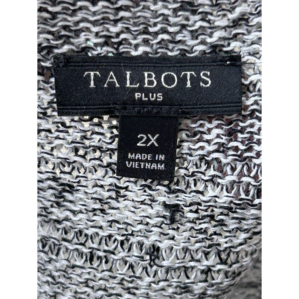 Talbots Linen Sweater 2X Relaxed Boat Neck Blue White Marled Layer - Picture 2 of 5